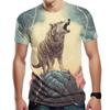 Summer Round Neck 3D Wolf Pattern Print Top Fashionable Casual Short Sleeved Men's T-shirts