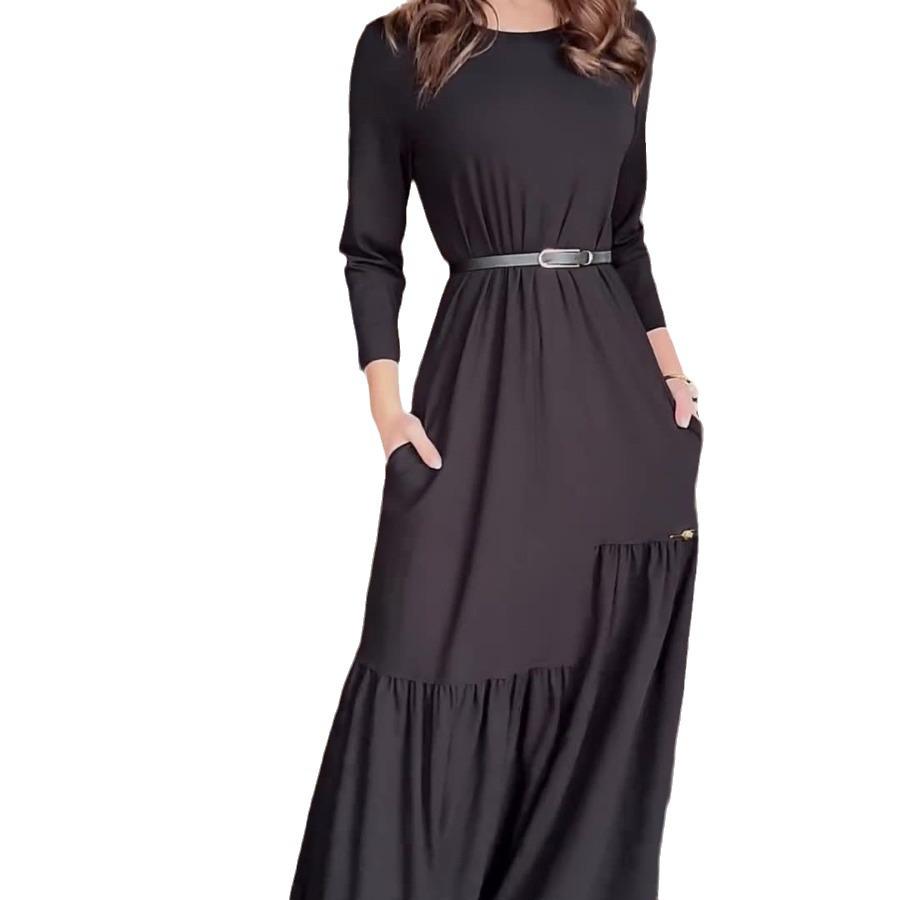 2024 Autumn Women's Solid Color High-end Long Sleeve Maxi Dress