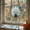 Sunproof Courtyard Decorations Halloween Stained Glass Suncatcher Ornament, Vintage Hanging Window Decor with Pumpkin Ghost Bat Witch Retro Dark Style
