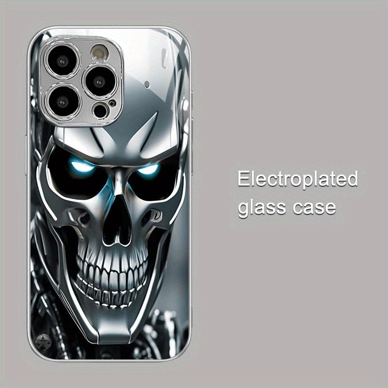 Silver Skull Pattern Tempered Glass Electroplated Phone Case For iPhone 17 16 15 14 13 12 11 Pro Max 14 15 Plus 16E 17 Air Cover