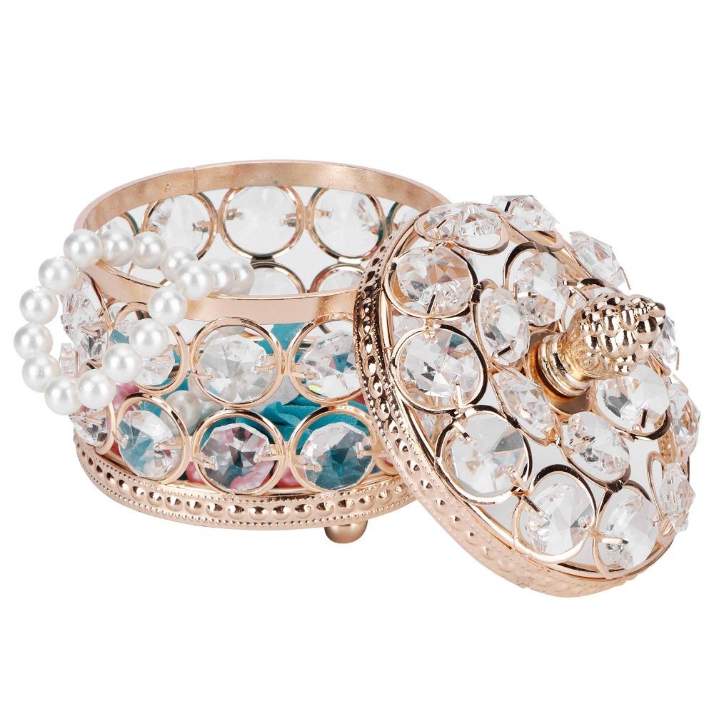 Iron Crystal Jewelry Box Electroplated Gold Jewelry Organizer Box  Women Jewelry Storage