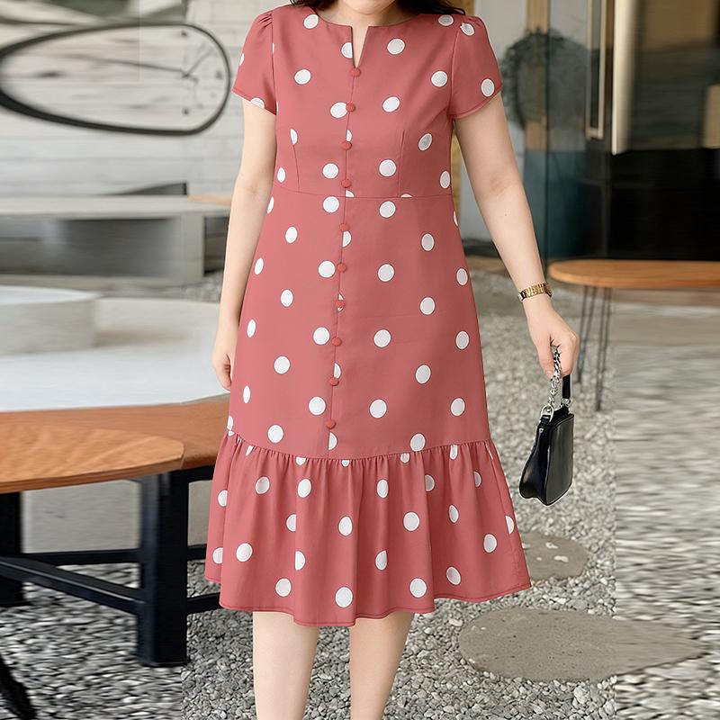 ZANZEA Women Casual V-Neck Short Sleeve Summer Polka Dot Print Dress