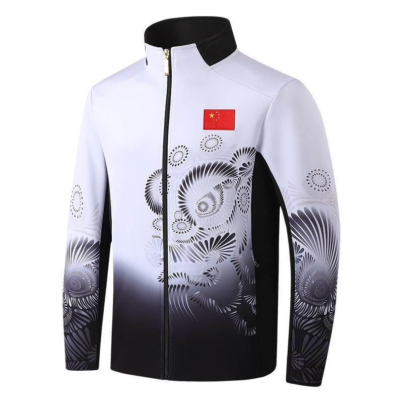 Unisex Chinese Flag Gradient Tracksuit: Stand Collar Jacket & Long Pants Set for Spring/Autumn