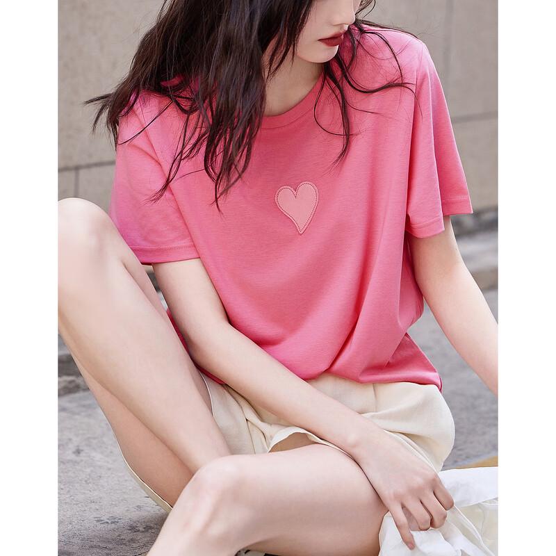 Demana Women s Short Sleeve Heart Patch T-Shirt M