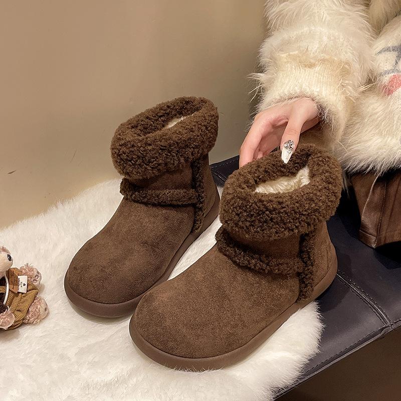 Women's Soft Elastic Thick Sole Winter Fur One Warm Cold Padded Snow Boots Non-slip Wear Casual Sports Cotton Boots