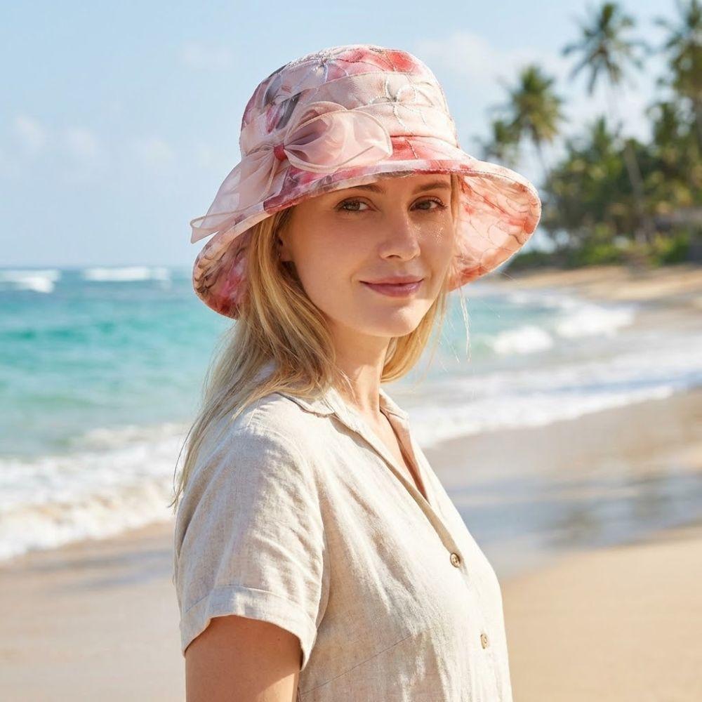 Trendy Bow Design Women's Sun Hat Wide Brim UV Protection Beach Hat Lightweight Breathable Fisherman's Hat Summer Outdoor