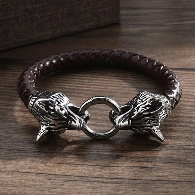 Double Layer Punk Brown Braided Leather Bracelet for Men with Metal Magnetic Clasp Stylish Business Bracelet Jewelry Gift