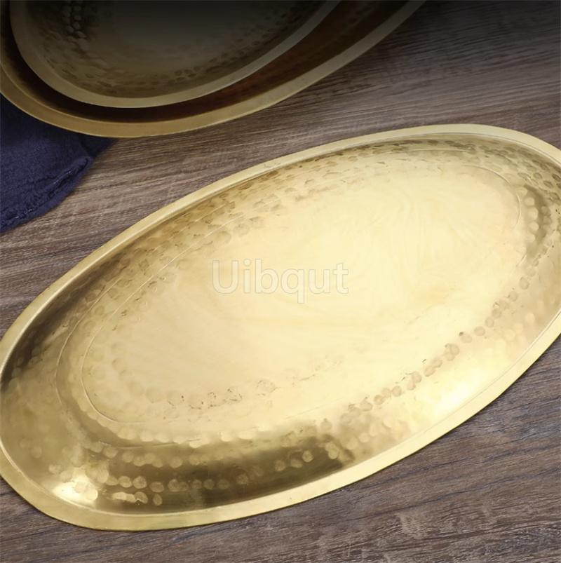 Pure copper Golden Storage Tray Metal Oval Dinner Plate Cake Display Kitchen Household Fruit Salad fish Plate Western Steak Tray
