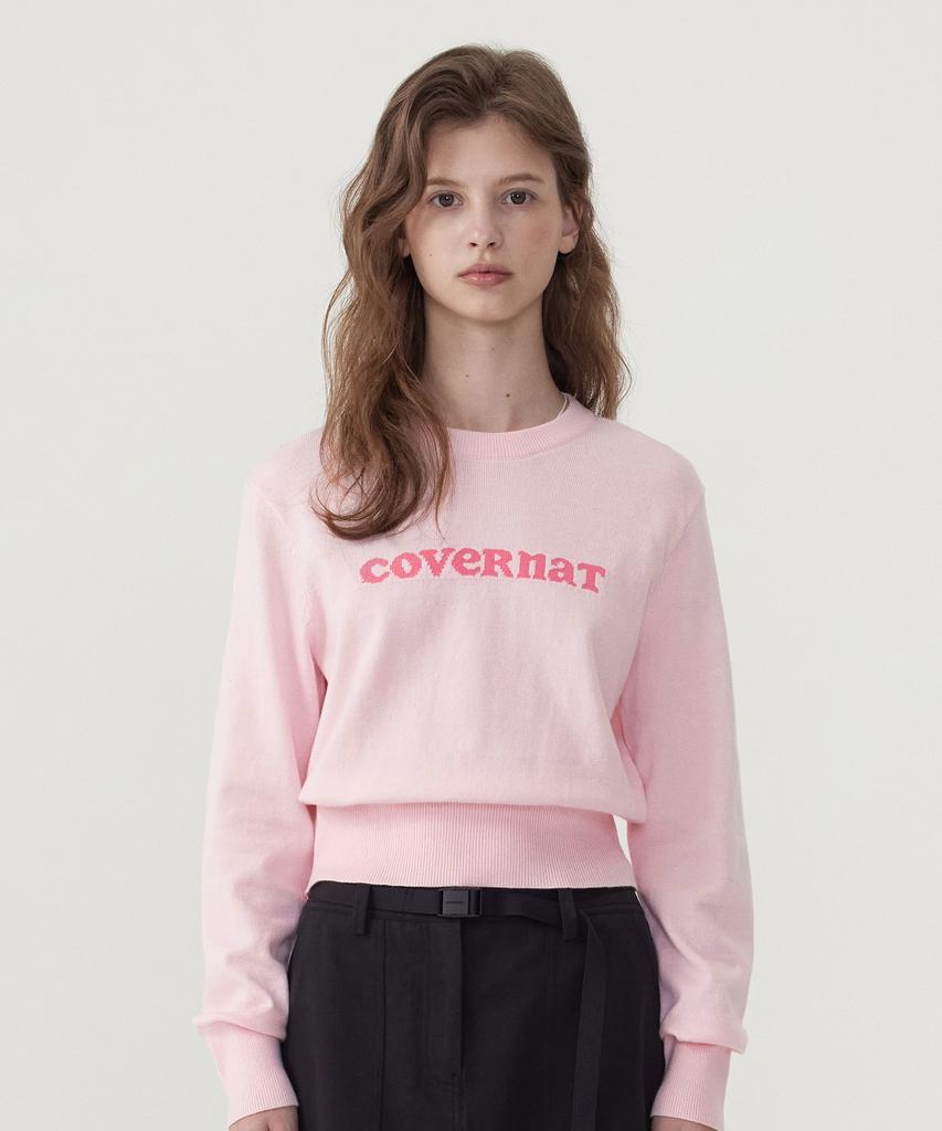 COVERNAT WOMAN Cooper Logo Round Neck Knit Light Pink