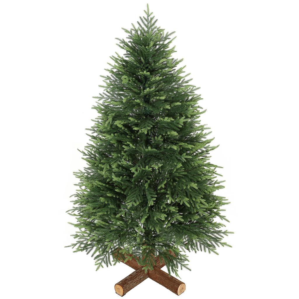 5ft Artificial Christmas Tree, Hinged Xmas Tree with Realistic 513 PE & PVC Branch Tips, Fir Wood Base, Green