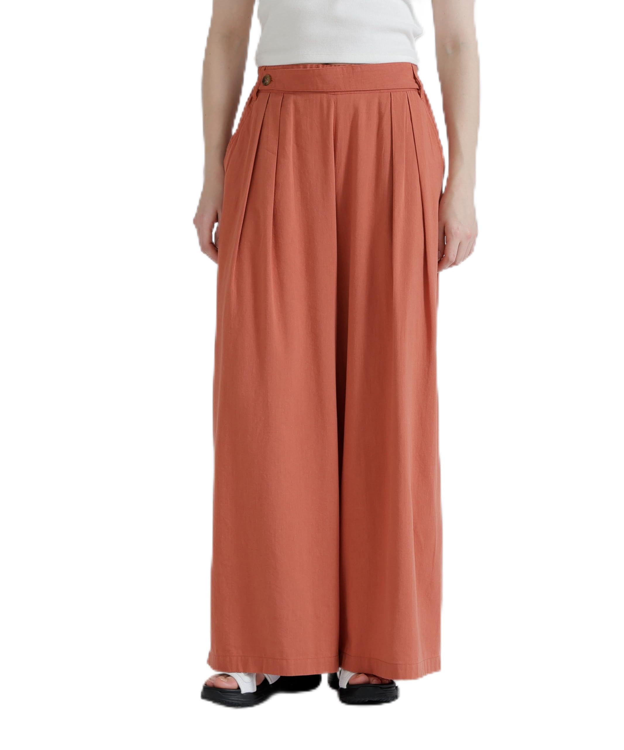 

AVIREX DESIGN BELT TUCK DETAIL PANTS long bottoms elastic waist casual loose fit women s F size 439 brick 783-6110601
