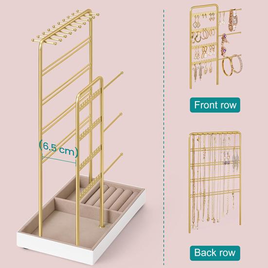 Multifunctional Jewelry Stand Metal Frame Jewelry Holder with Velvet Tray Jewelry Organizer
