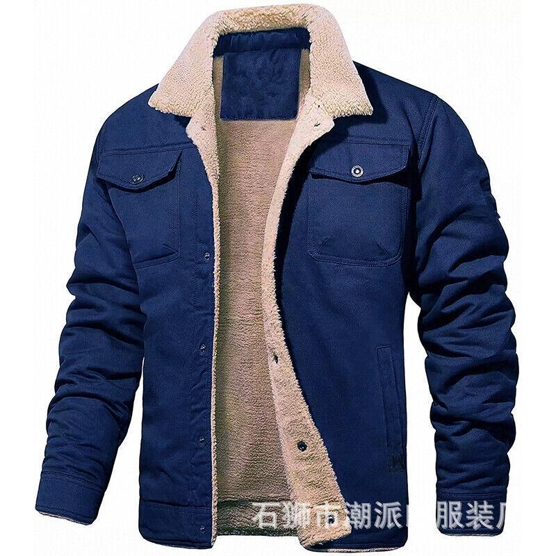 Men's Lapel Jacket Winter Warm Lamb Fleece Casual Jacket Fleece Thickened Work Jacket