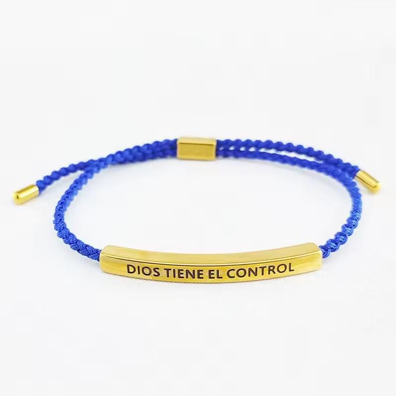 Hot Sale Spanish Dios Tiene El Control Inspirational Bracelet Colorful Braided Rope Bracelet with Encouragement Card