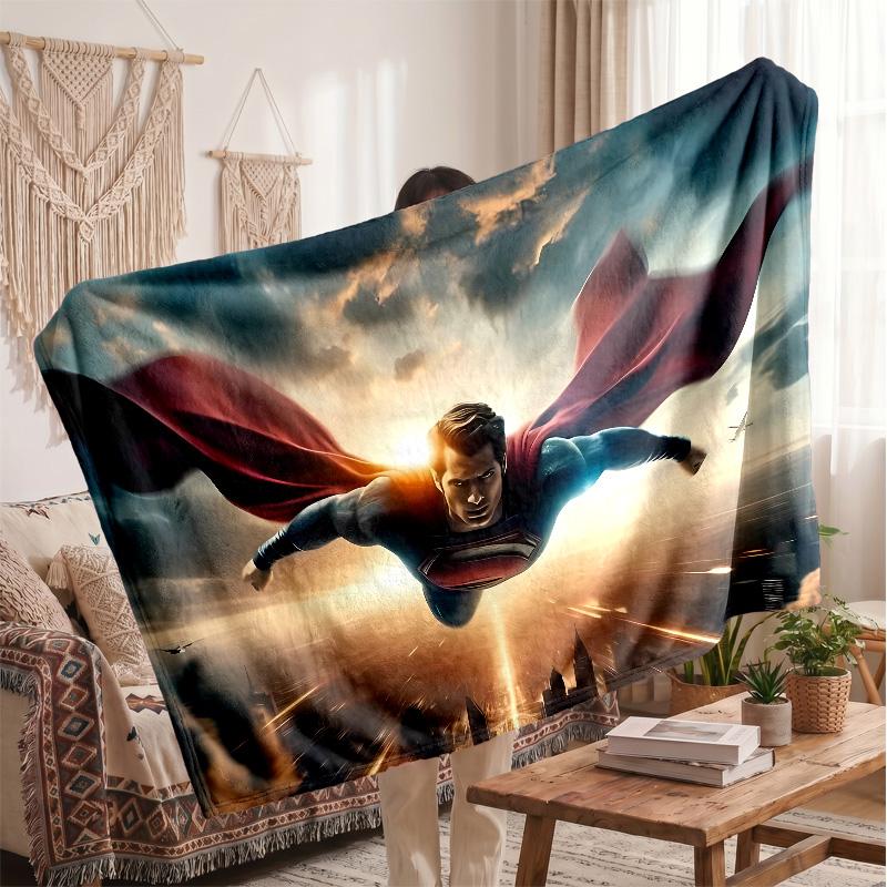 Superman Printed Flannel Blanket, Skin Friendly Warm Throw for Indoor Couch Bed Daily Use