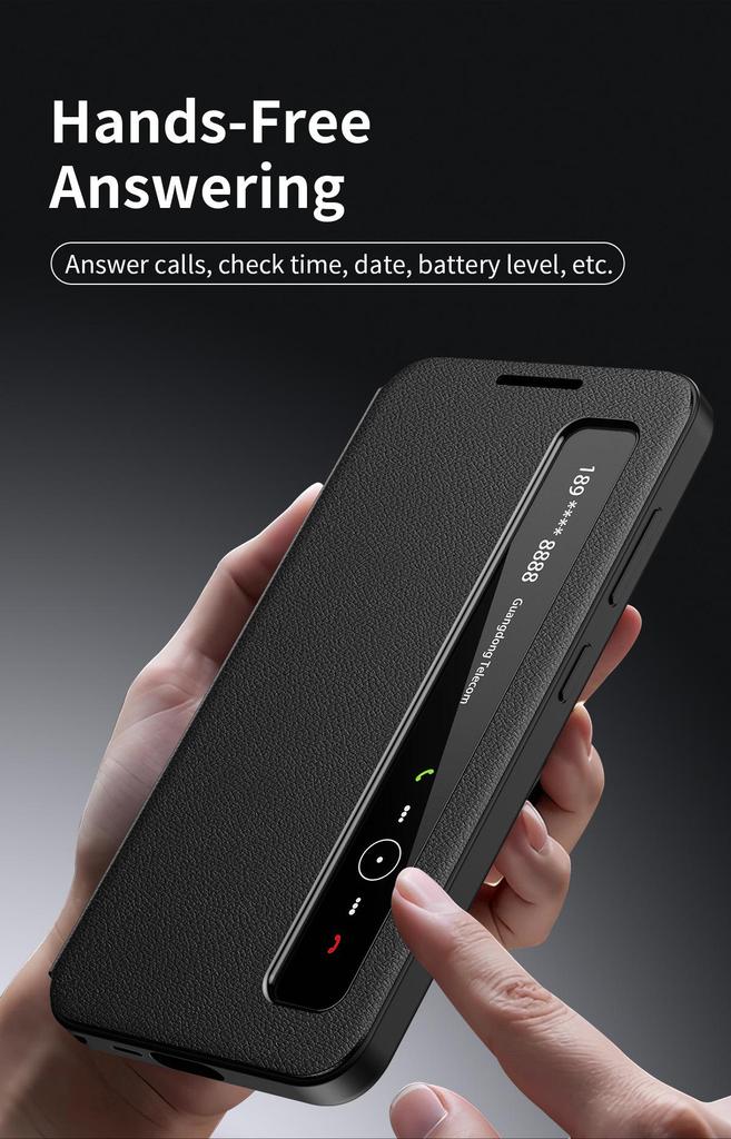 Samsung S26 Ultra Leather Phone Case with Smart Sleep Window and Full Coverage Anti-fall Protection