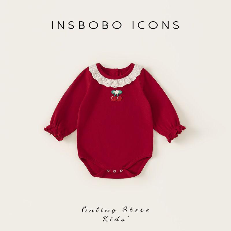 Insbobo Baby Clothes 2026 Spring New Baby Romper Infant Spring and Autumn Outing Clothes New Year Outfit Red 100