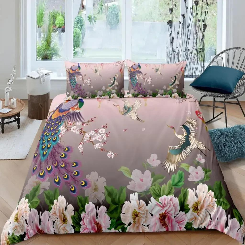 Animal Bed Linen Set 3d Peacock Printed Bed Cover Soft Quilt Cover Pillow Bedroom Only Twin Queen King Size Home