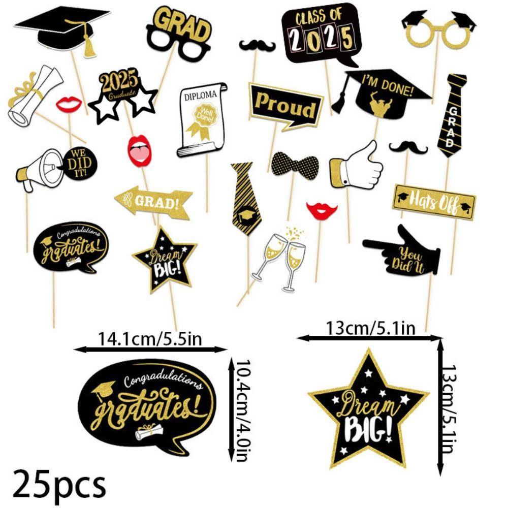 25pcs Class of 2025 Graduation Photography Props Dress Up Costume Mask  For Graduation Season Party