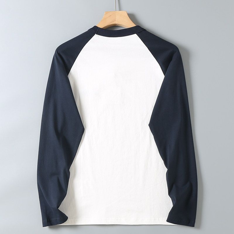 Vintage Patchwork Color-Blocking Pure Cotton T-Shirt for Men, Autumn Season, Letter Embroidery, Casual Base Shirt, Trendy