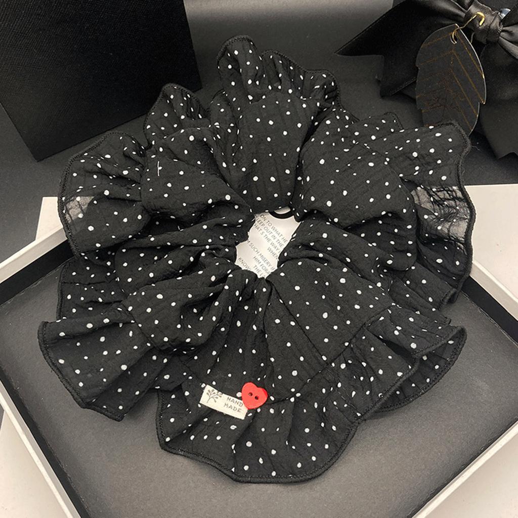 Large Minimalist Polka Dot Ruffled Large Intestine Headband with Gentle Temperament and Heart-shaped Button for Women