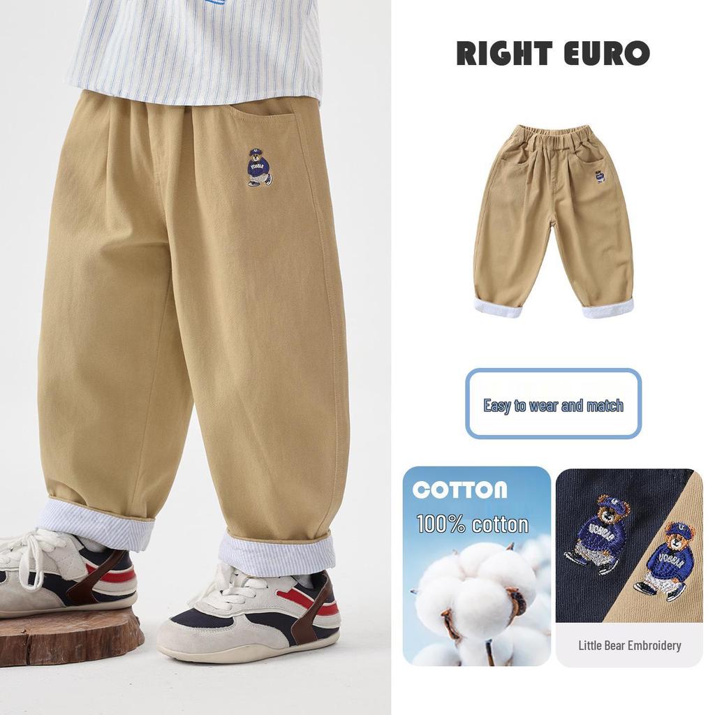 European Boy's Academy Pure Cotton Long Pants - Spring/Autumn 2026 New Style for Toddlers