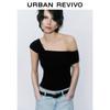 UR Women's Summer Slim-Fit Asymmetrical Neck Spliced T-Shirt