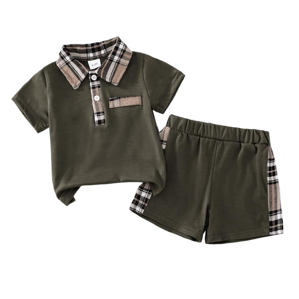 Fashion Casual Summer 2PCS Clothing for Infants and Newborn Short Sleeved Polo Shirt+Shorts Summer Set for 0-2Y Toddlers to Wear 6-9M зелёный