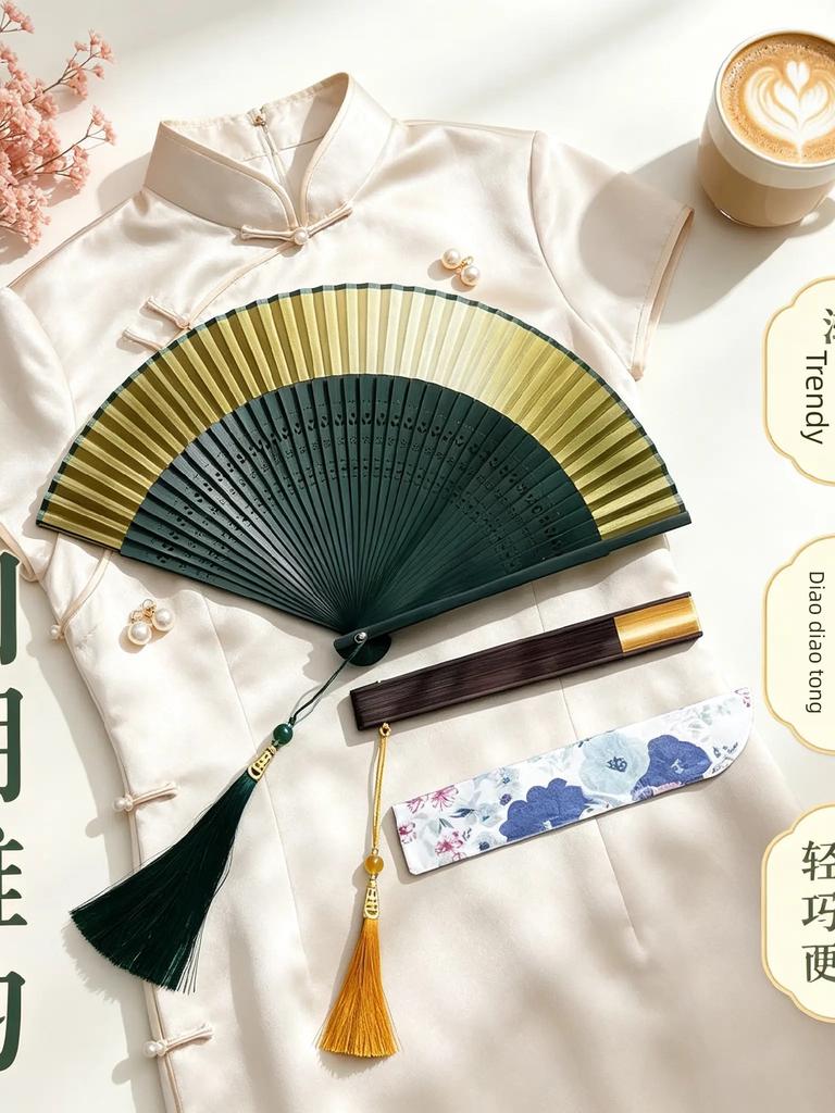 Folding Fan, Chinese Style Fan, Qipao Fan, Dance Fan, Hanfu Portable Folding Fan, Morning Robe Photo Prop Fan, Classical