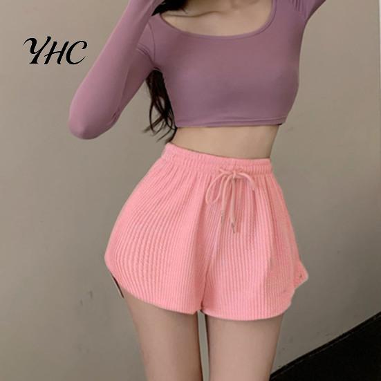 Comfortable Daily Wear Shorts Women Summer Drawstring High Elastic Waist Solid Color A-line Elegant Soft Breathable Thin Loose Beach Sports Jogging