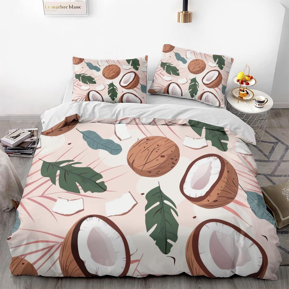 Coconut Collection Duvet Cover Set For Kids Teens Quilt Covers Lightweight Down Room Decor Queen Size 2 Pillowcase 1 Duvet Cover