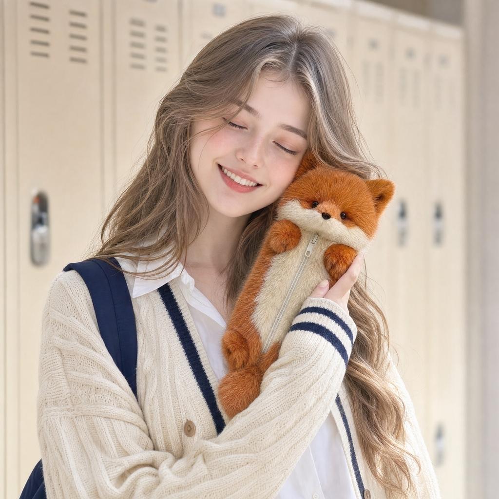 Cute Plush Pencil Case for Kids Girls, Soft Furry Pencil Pouch, Large Capacity Zipper Pen Holder Bag for School Supplies and Stationery