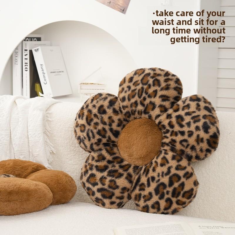 Leopard Print Floral Sofa Cushion With Plush Faux Fur For Home Decor