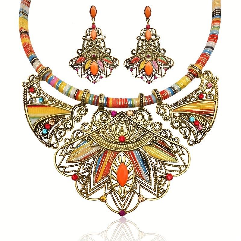 Popular Bohemian Ethnic Style Exaggerated Jewelry Set Women's Necklace Earrings Diamond Jewelry