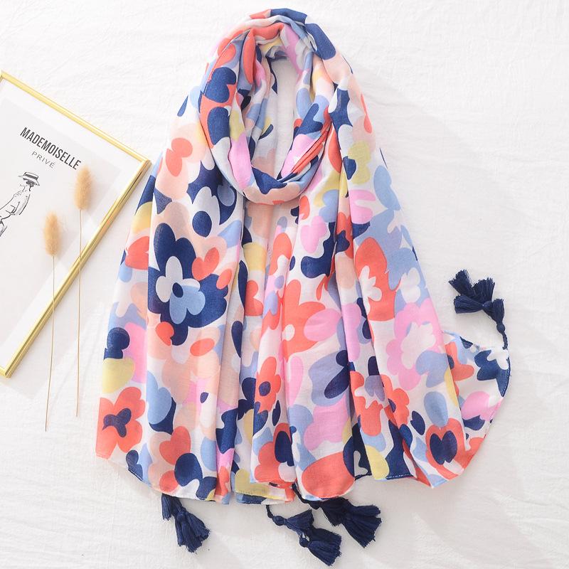 Women Autumn Winter Viscose Shawl Abstract Painting Floral Pashmina Stole Wrap Thick Echarpe Foulard Femme Muslim Hijab 180*90Cm