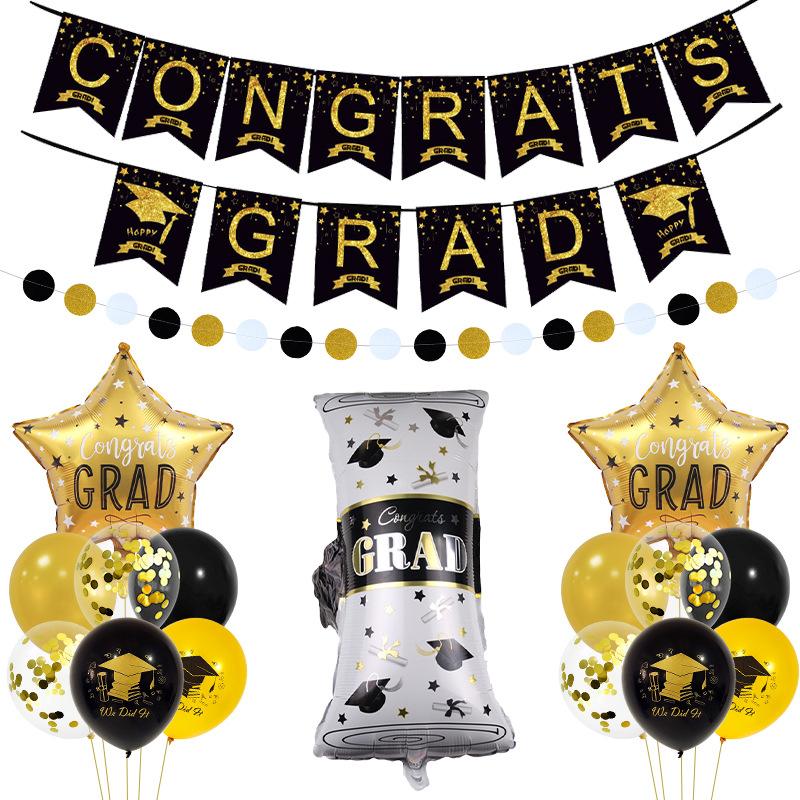 Graduation Ceremony Decoration Scholar Hat Certificate Trophy Graduation Season Theme Flag Birthday Balloon Set