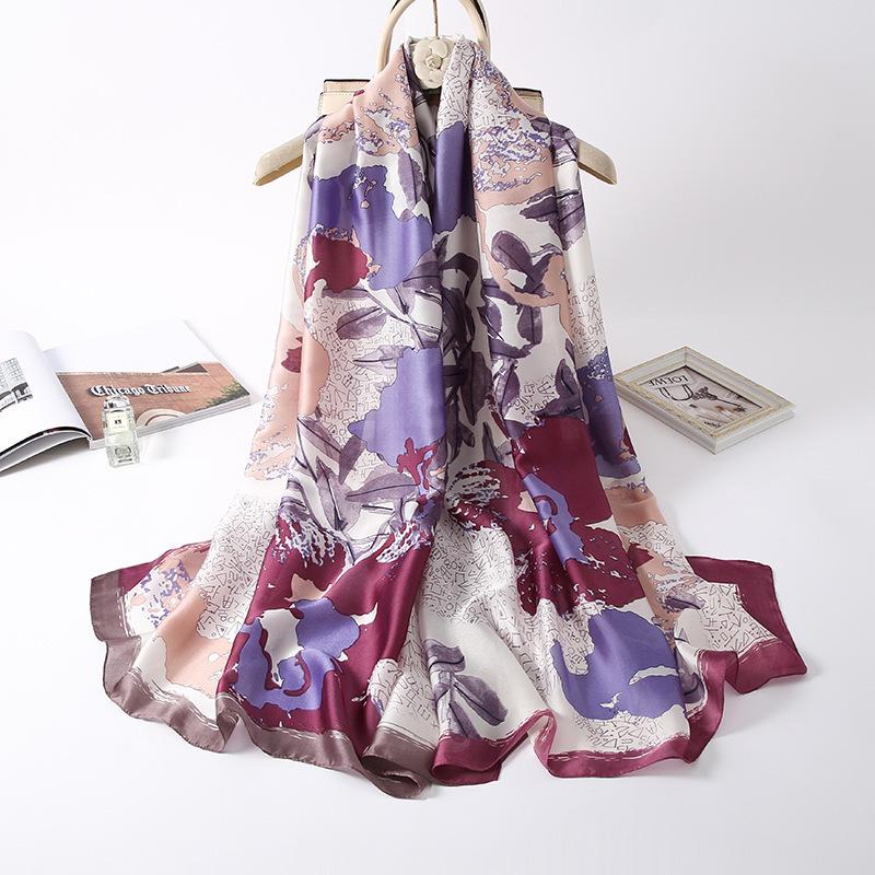 Women's Faux Silk Travel Shawl - Large Summer Sun Protection Retro Beach Towel Scarf