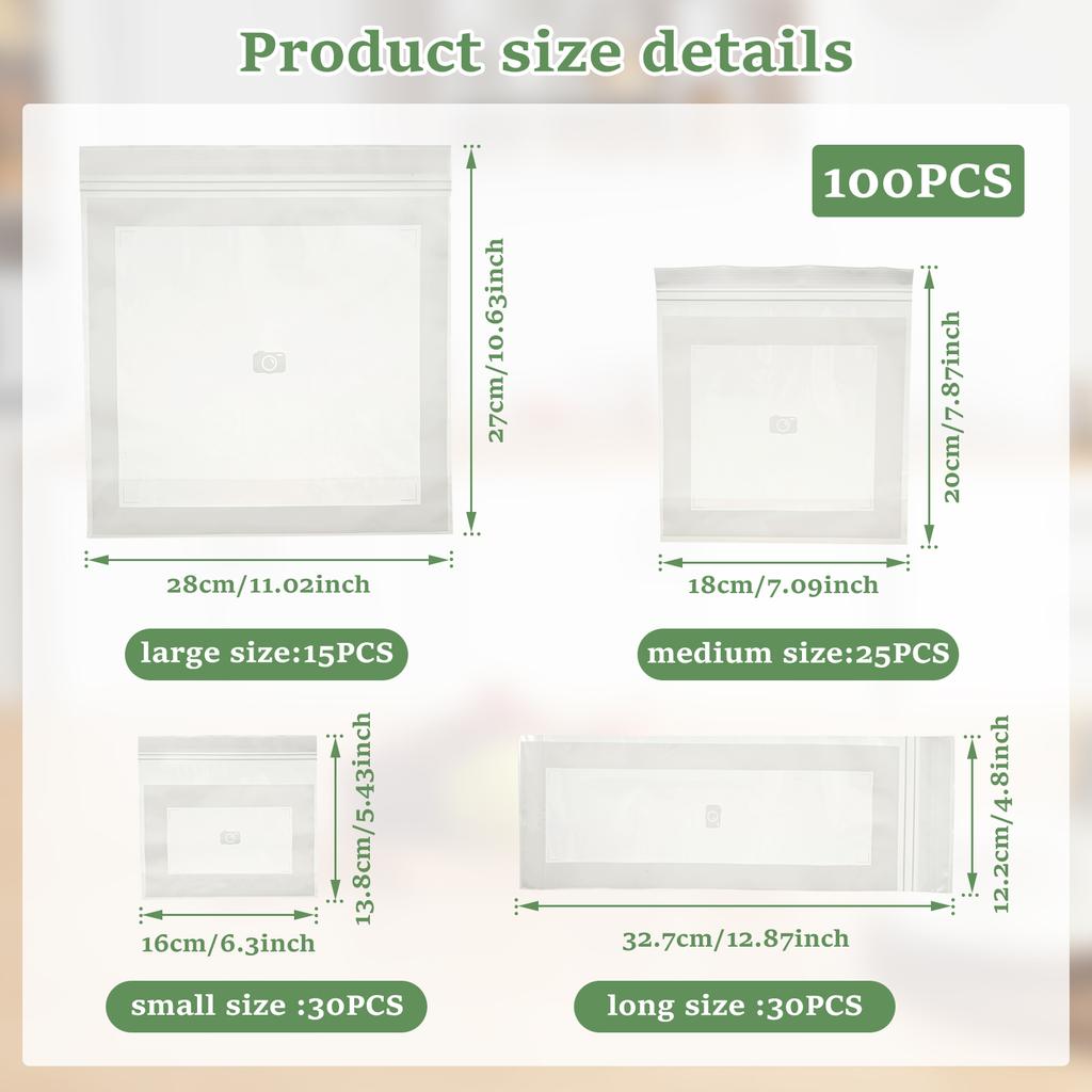 100Pcs Food Preservation Bag with Double Layer Sealing Chain Reusable Kitchen Refrigerator Storage Bag for Fruit and Vegetable