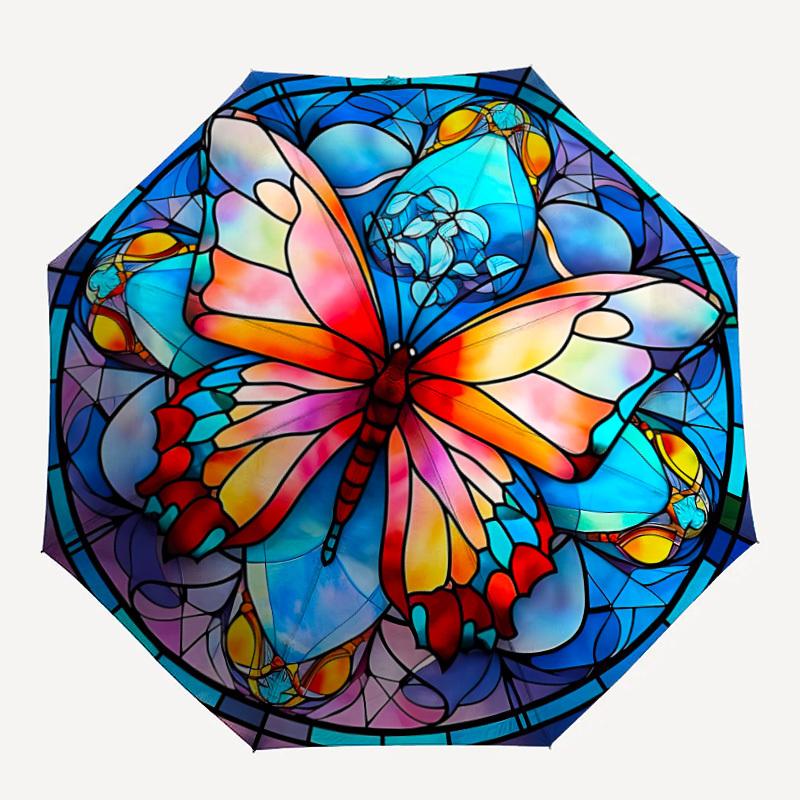 

1pc Butterfly Stained Fashionable Automatic Opening/Closing Folding Umbrella with 8 Bones, Windproof Portable, Daily Use149