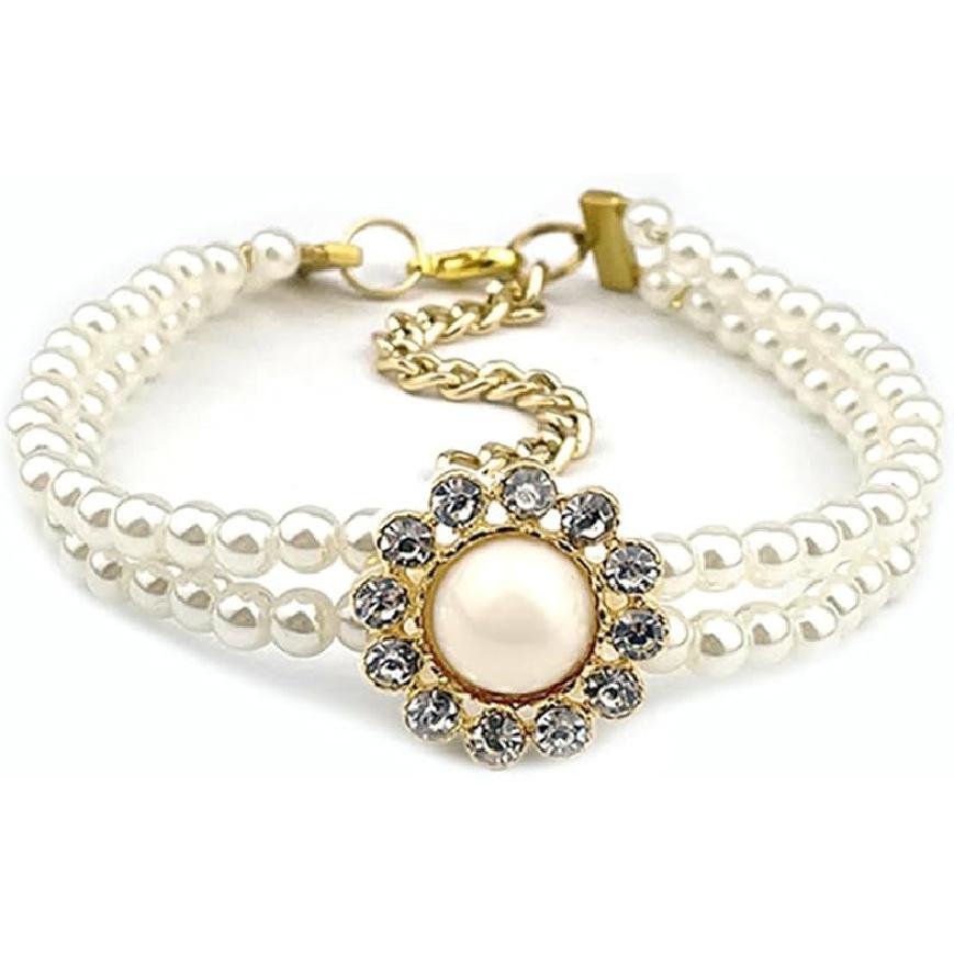 Pet Vintage Pearl Collar Gold Cat and Dog Necklace Princess Jewelry Collar for Little Pets (6.3-8.6in)