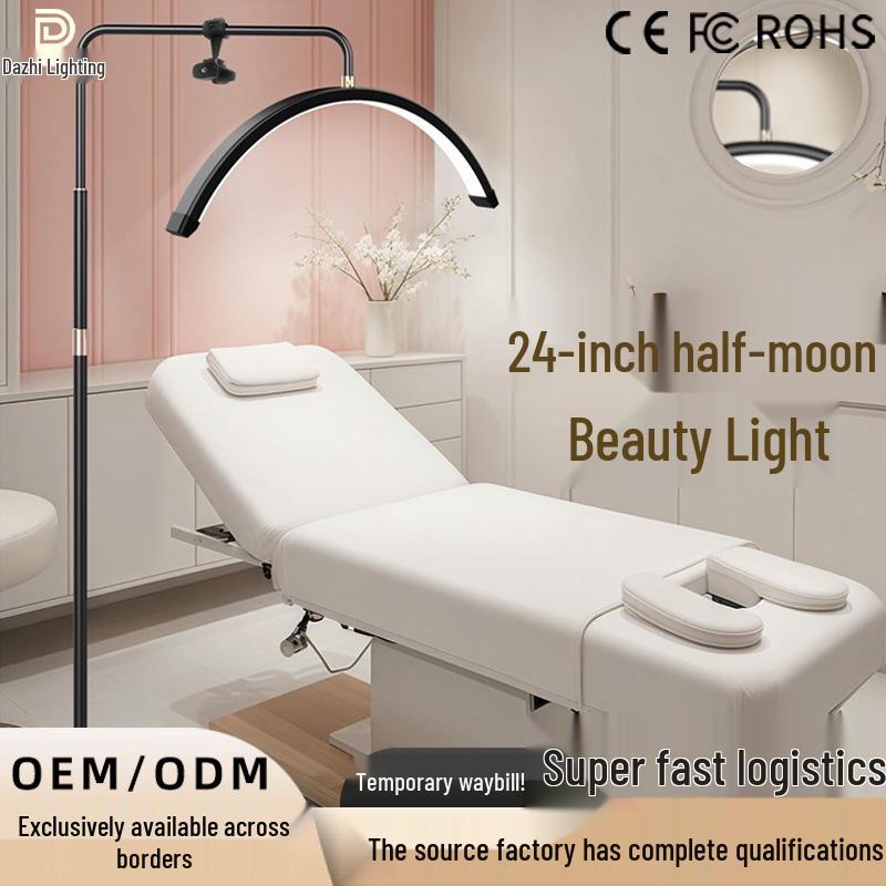 24-inch Half-Moon Beauty Lamp for Salon: Ideal for Face, Embroidery Tattoo, Eyelash Extensions, and Nail Art.