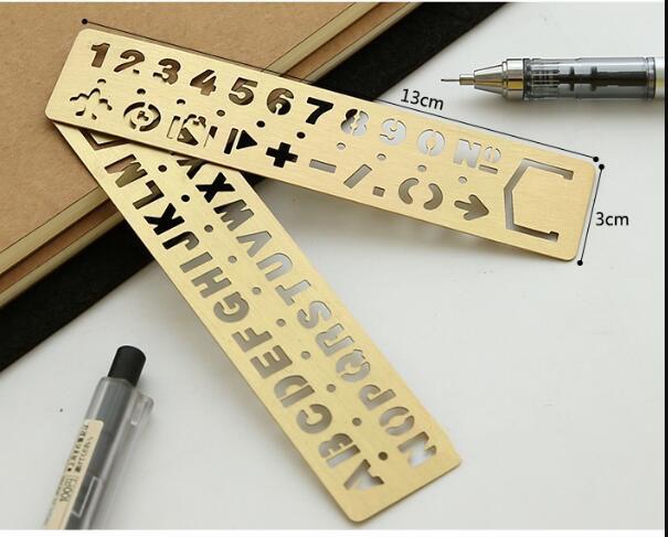 2021121732 Vintage Brass Letter and Numbers Metal Ruler Template Ruler Bookmark Marker Stationery School Supplies Belt Buckle