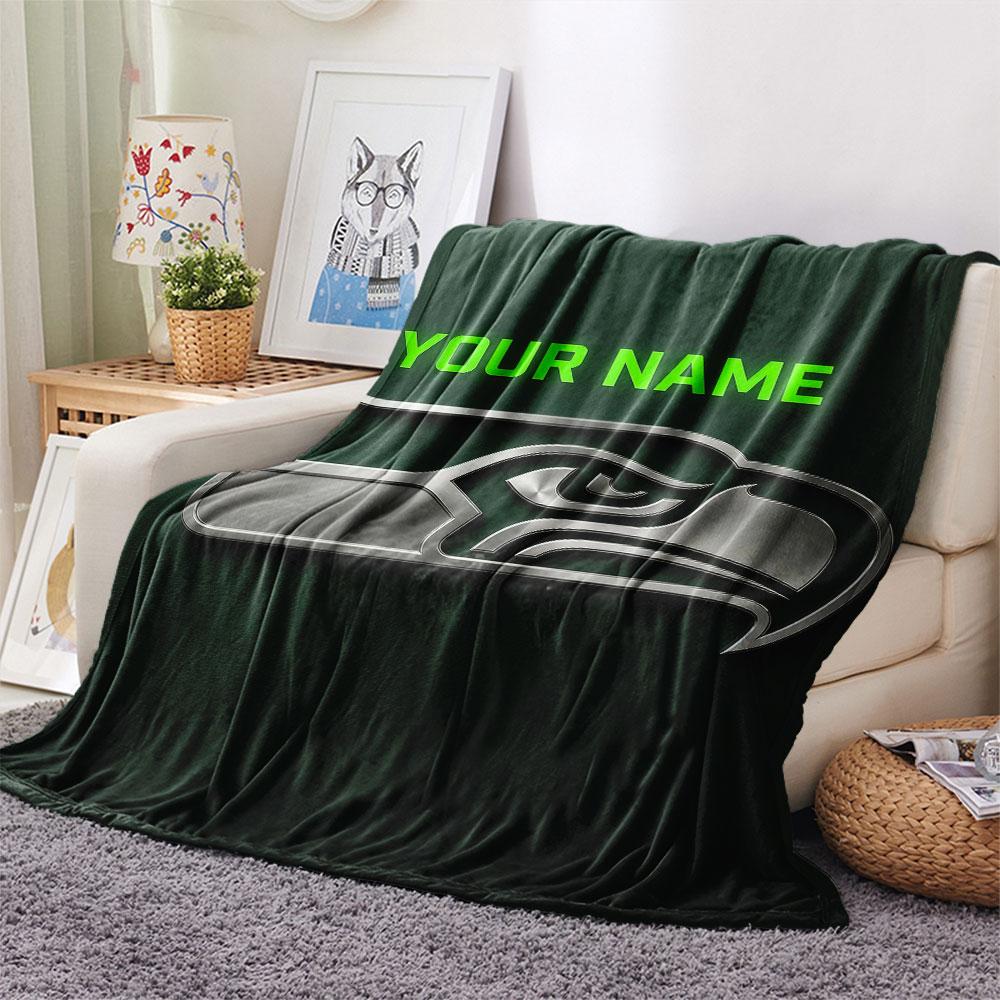 Custom Name,Seattle Seahawks Printed Flannel Blanket, Soft Throw for Bedroom Sofa, Washable, Christmas Present, Great Gift.