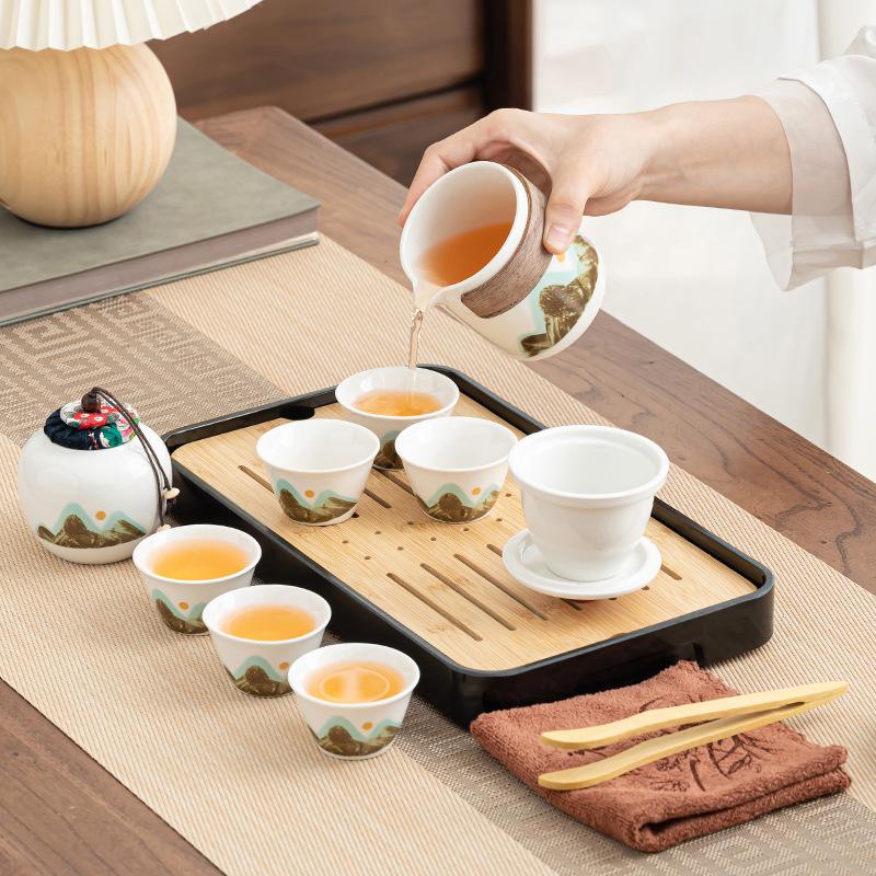Portable Ceramic Kung Fu Tea Set - Travel Quick Cup for Office or Outdoor Use, Ideal Business Gift