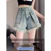Women's High-Waisted Fringed Denim Shorts - Retro Loose Fit, Wide Leg, Summer Style