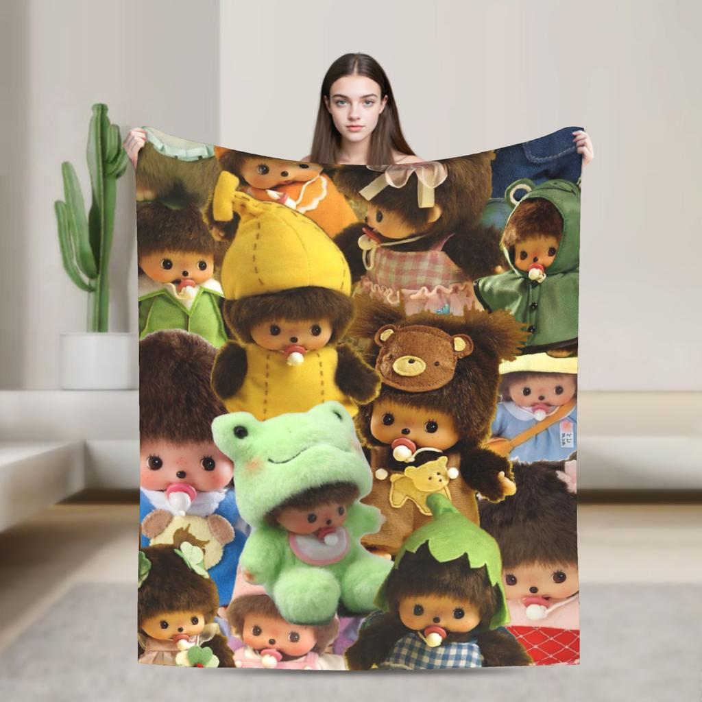 Monchhichis Kun Chan Pärchen Decke Niedliche Cartoon Flanell Tolle Warme Überwurfdecke für Bettwäsche Wohnzimmer Herbst/Winter Outdoor