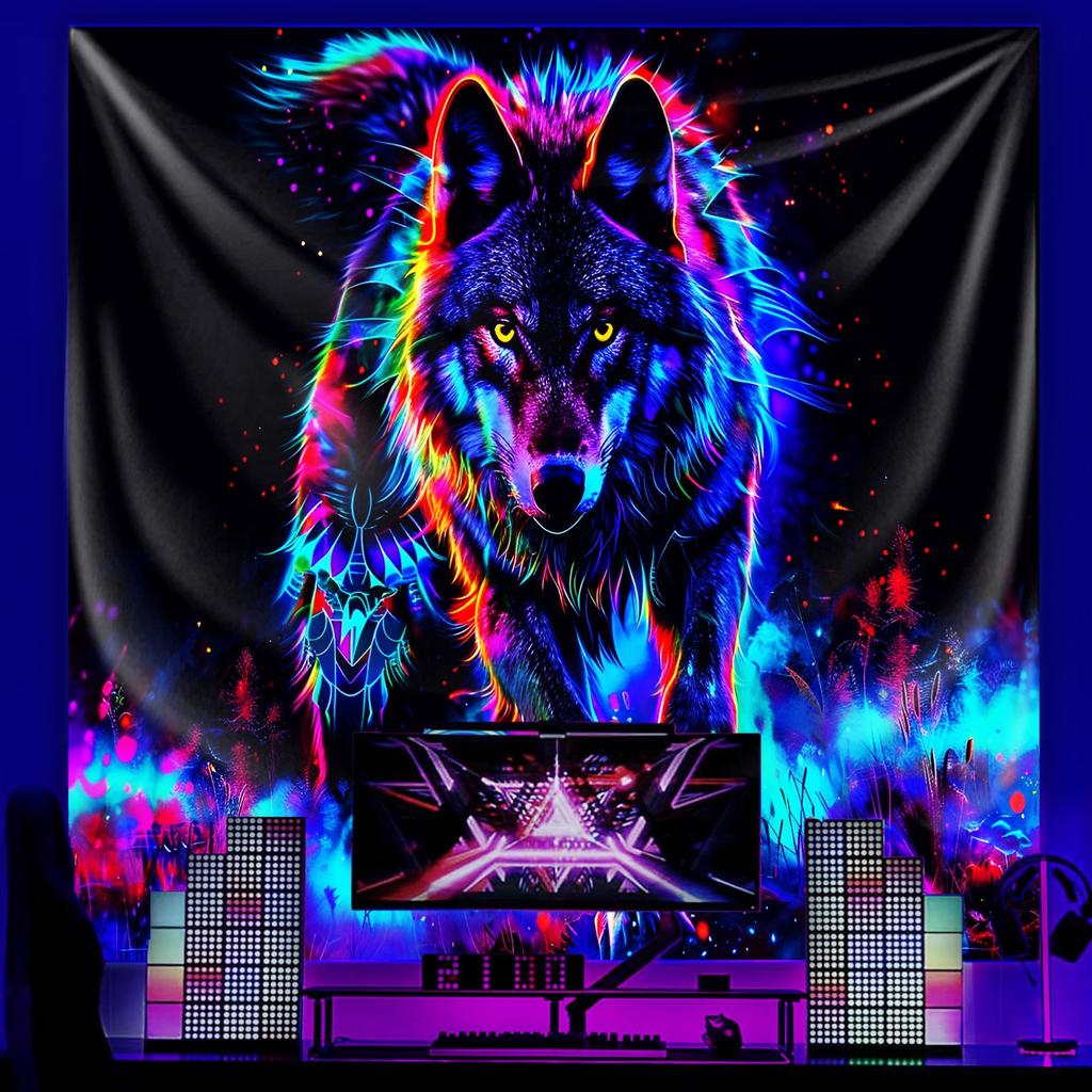 VIKAMA Wolf Totem Tapestry Vibrant Living Room Feature Wall for Trendy Gaming Rooms  Music Rooms
