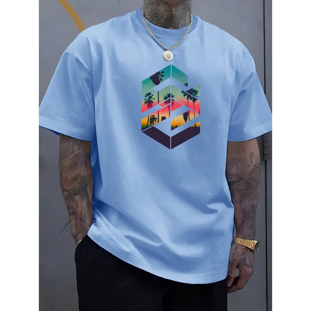 Creative Print Men's Casual T-Shirt, Summer Fashion Crew Neck Short Sleeve Top, Modern Streetwear Style For Men