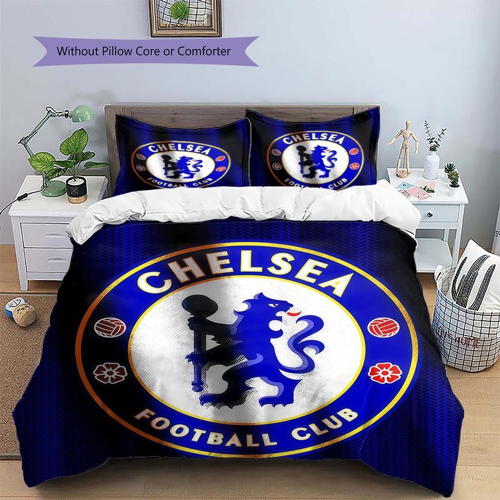Chelsea FC Pattern Bedding Home Decoration Birthday Gift (1 * Duvet Cover + 2 * Pillowcase, Without Core)