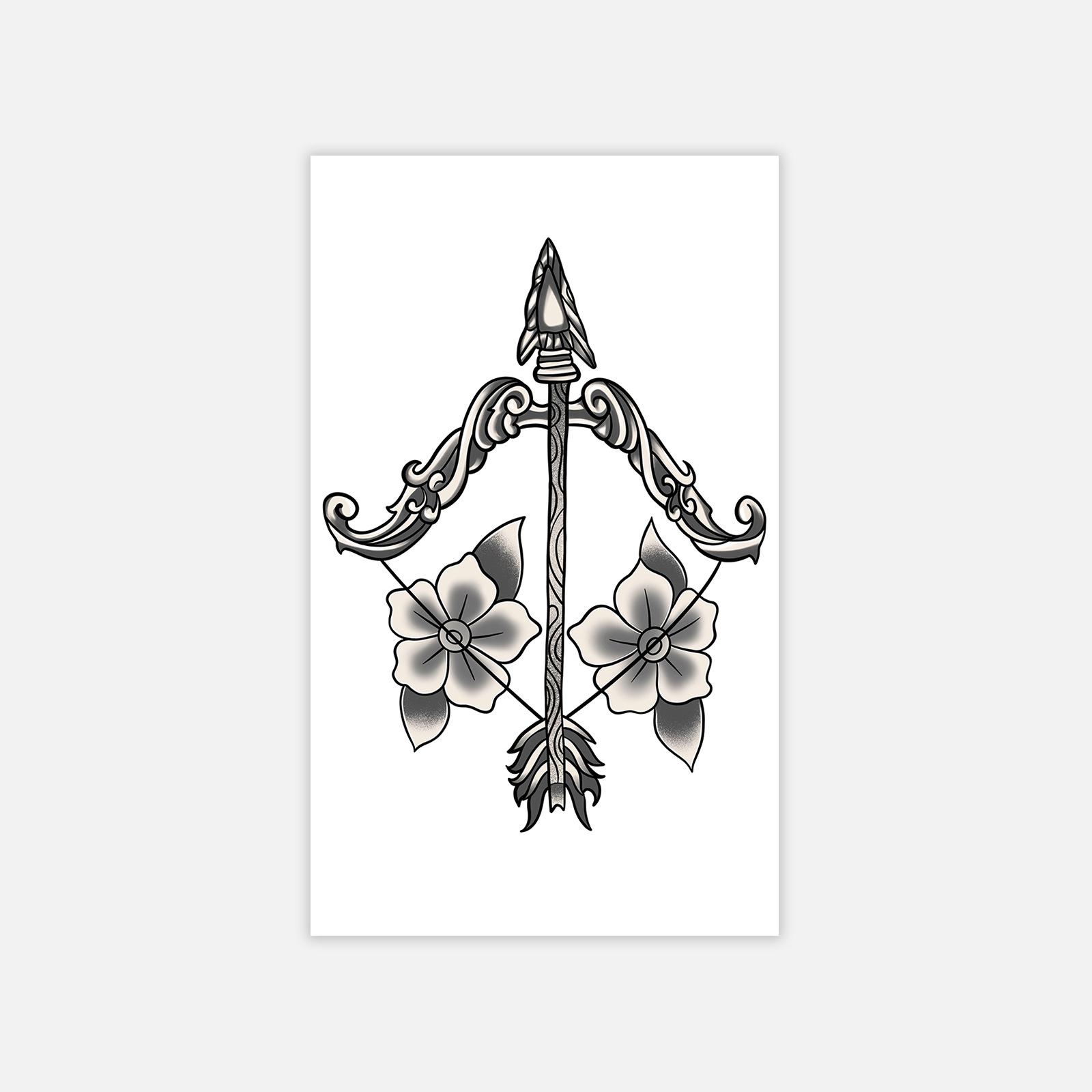 

Vintage Floral Bow And Arrow Tattoo Sticker With High-Value Niche Style Tattoo Sticker 6*10